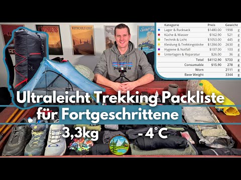 Ultraleicht Trekking Packliste für Profis: 3,3kg bis -4°C