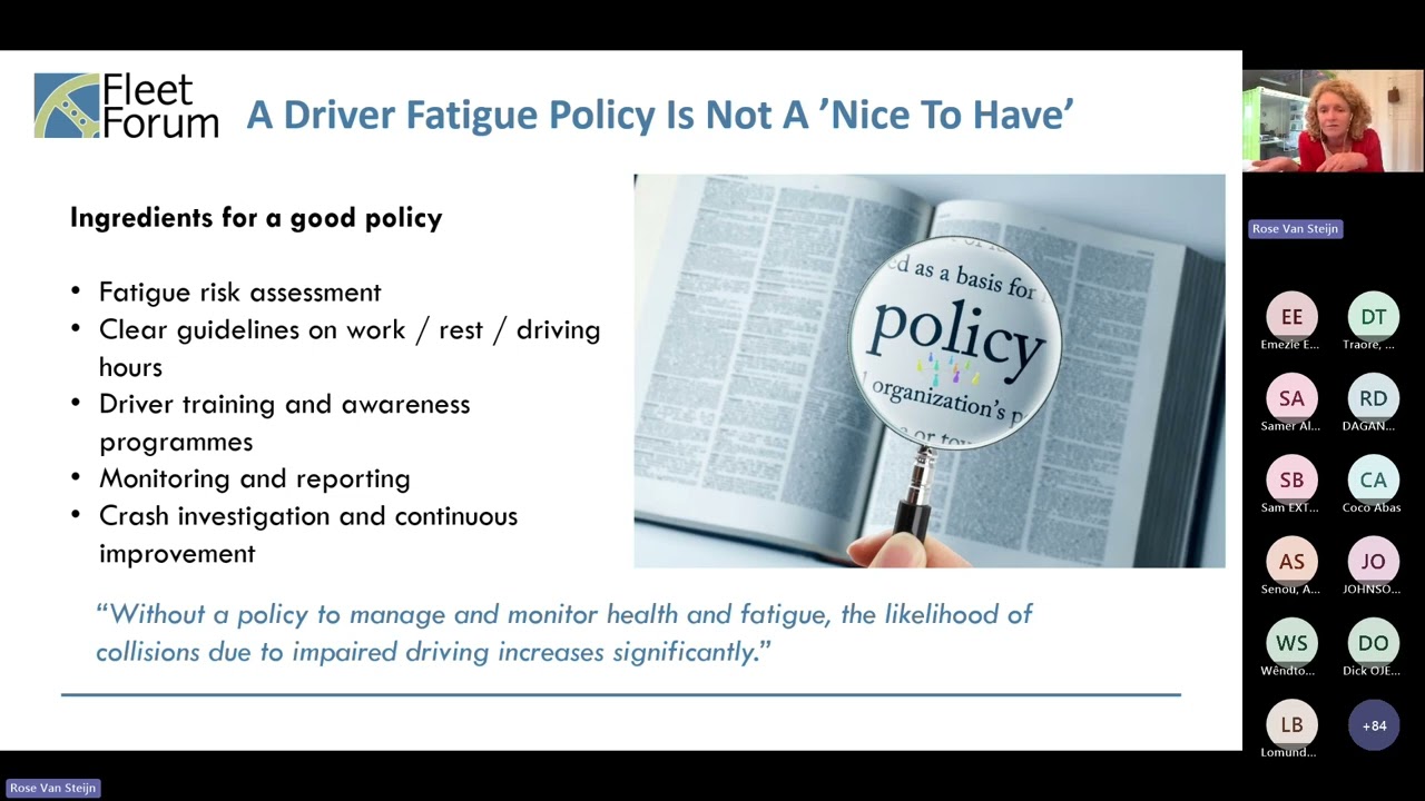 Webinar: Managing Fatigue in Drivers Policies and Practices