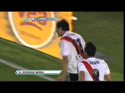 Gol de Mora. River 4 - Godoy Cruz 0. Torneo Inicial 2012. Fecha 10. Fútbol Para Todos