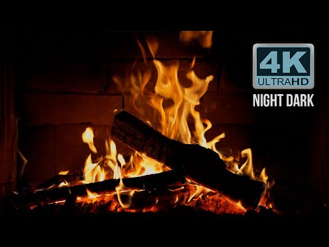 🔥 Crackling Fireplace at Night Dark Background (12 HOURS). Burning Fireplace Sounds & Black Screen