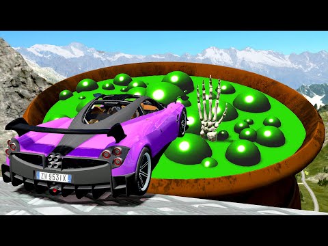 BeamNG Drive Fun Madness - Open Bridge Crashes over Spooky Witch Pot and Portal into Magic World