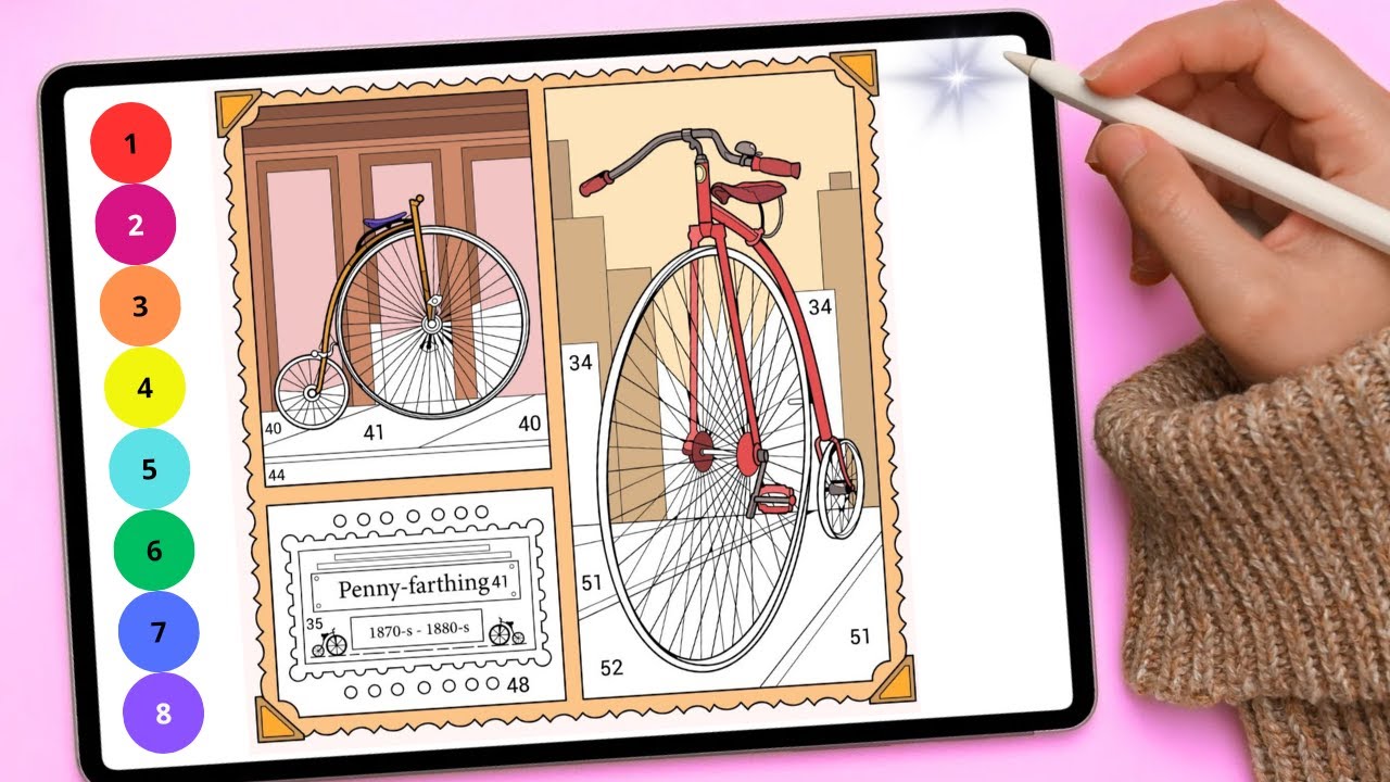 Penny-Farthing Bicycle. Coloring Page By Numbers