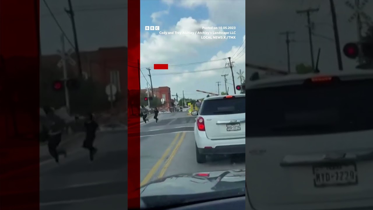 Passengers escape seconds before train hits their car. #Shorts #Texas #BBCNews
