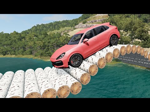 Cars vs High Speed Bumps on Log Bridge   Cars Vs Deep Water   BeamNG.Drive
