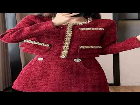 High Quality Christmas Fashion Sweet Tweed 2 Piece Sets For Woman French Luxury Diamonds Jacket