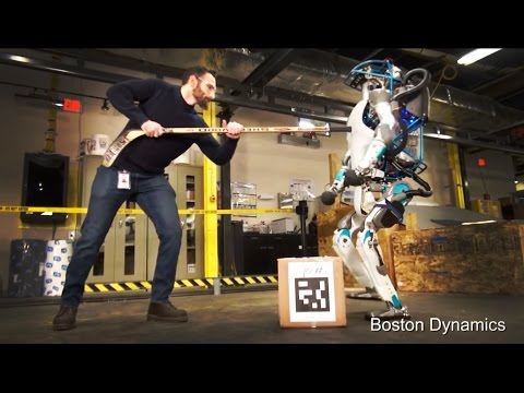 Atlas The Next Generation Robot - harassed with hockey stick!