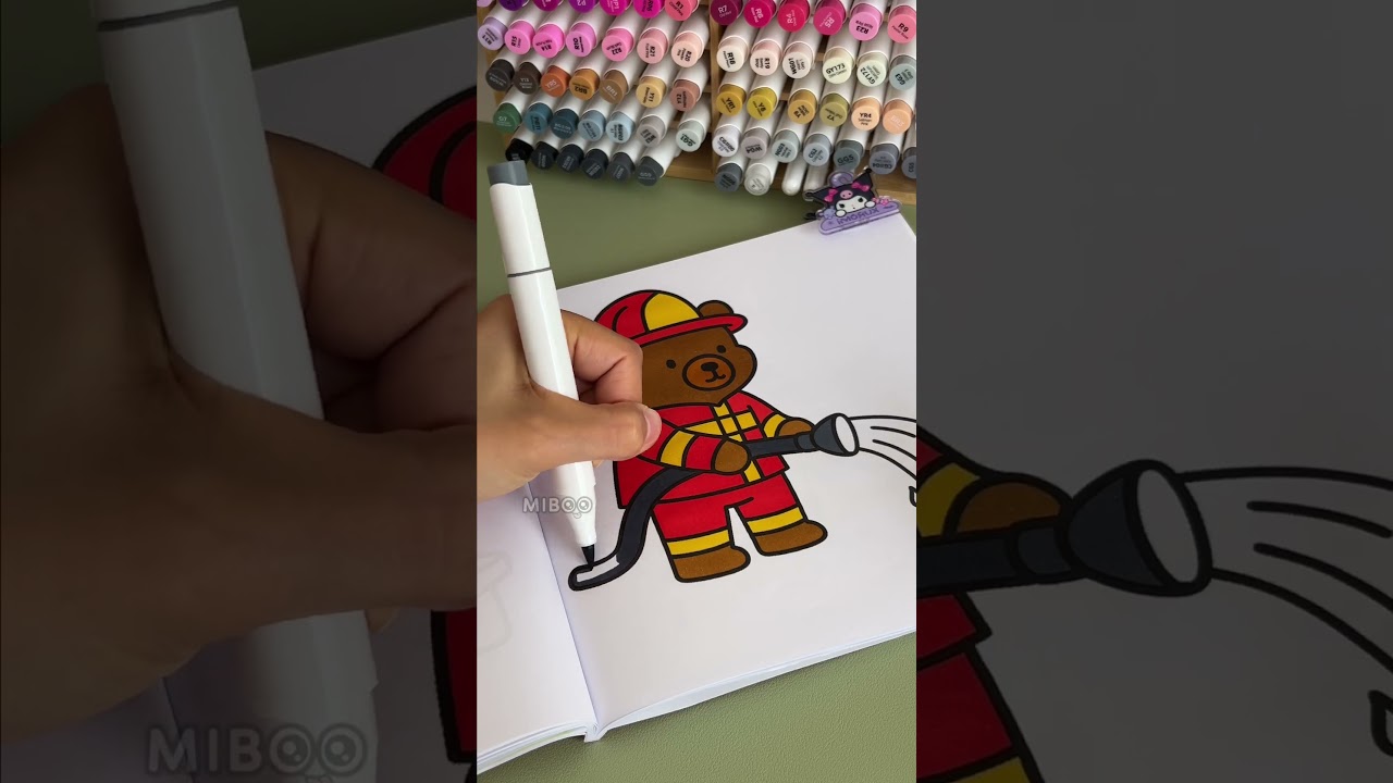 Coloring ASMR - Just your local firefighter bear saving the day! 🔥🐻🚒