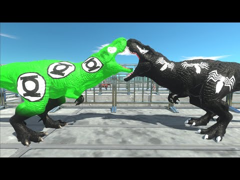 Green Lantern T-Rex vs Venom T-Rex Death Run - Animal Revolt Battle Simulator
