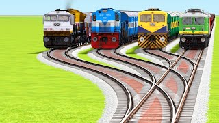 4 TRAINS RUNNING ON CURVED SAME LINE BEND RAILROAD TRACKS🔺Train Simulator | Trains Gaming