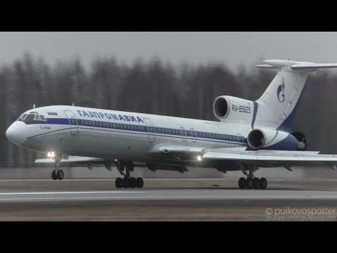 RARE CLOSE-UP | TUPOLEV TU-154M Gazpromavia | LOUD landing at St. Petersburg airport