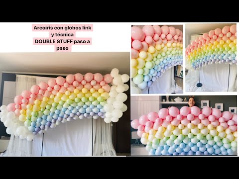 ARCOIRIS DE GLOBOS CON GLOBOS LINK Y TÉCNICA DOUBLE STUFF/IDEAS DE DECORACIÓN PARA FIESTAS ARCOIRIS