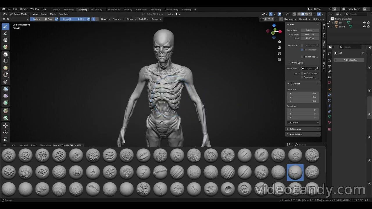 100 Mutant Zombie Skin and Wounds Brushes 3D Model