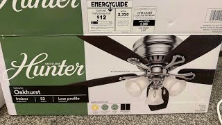 Review discussion ceiling fan Hunter Oakhurst indoor 52 inch low profile large room high speed