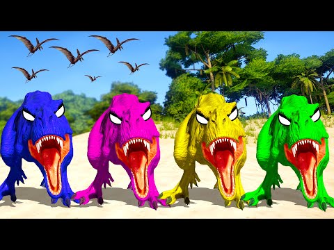 Tyrannosaurus Rex Color Pack vs Spinosaurus, Team Chomper - Jurassic World Evolution Dinosaurs Fight
