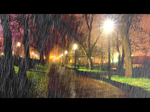 Entspannender Regen für tiefe Schlaf - schlafen Sie sofort mit starkem Regen im Park bei Nacht