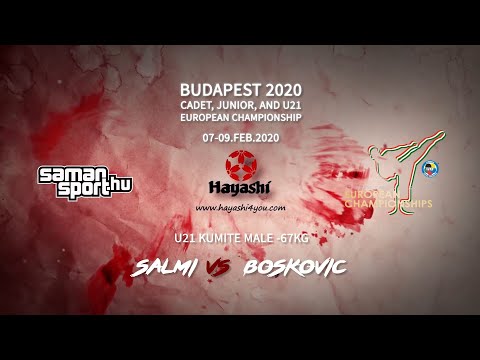Karate WKF 2020 Budapest - Salmi Younesse vs Boskovic Bojan - U21 Kumite Male -67kg Final