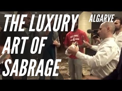 HOW TO OPEN CHAMPAGNE WITH A "KNIFE"!!! The ART of SABRAGE with NFL Players Algarve #28