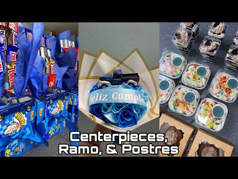 Making Centerpieces, Birthday Ramo, & Postres For Birthday 💙💐🧁| Adilene Juliete