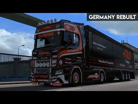 ETS2 [1.32 Beta] - Scania S520 V8 Stock Sound + Axo Haulage [Combo Skinpack] - Hamburg To Rostock