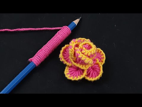 It's so Cute !! Super Easy Woolen Flower Making Trick using Pencil - Hand Embroidery Amazing Flowers