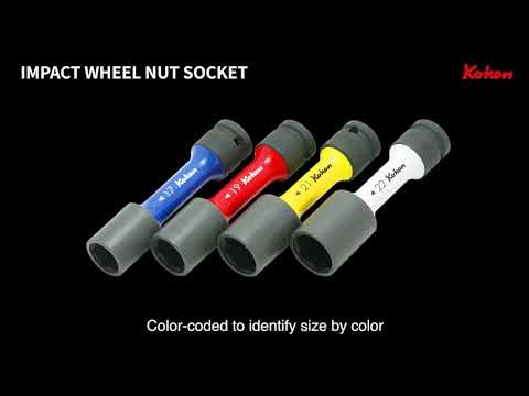 Ko-Ken 1/2 Sq. Dr. Wheel Nut Socket 3 piece Set, 17-21mm, 6 point Thin Wall and Color Coded by Size | 14201M
