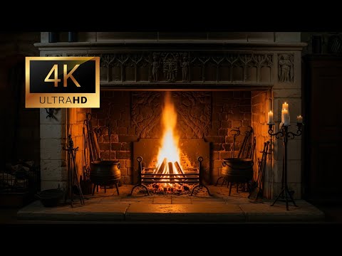 6 Hours of Medieval Fireplace Ambience | 13th Century English Architecture, Relaxing Fire Sounds
