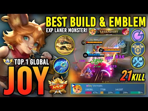 EXP LANER MONSTER!! JOY BEST BUILD & EMBLEM 2023 | TOP 1 GLOBAL JOY GAMEPLAY - MOBILE LEGENDS