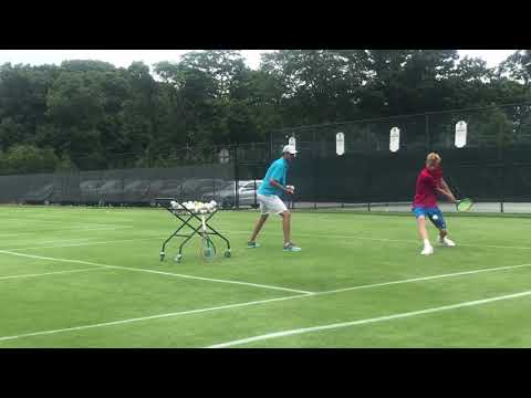 Coach Wael Kilani preparing Cannon Kingsley for Wimbledon Juniors