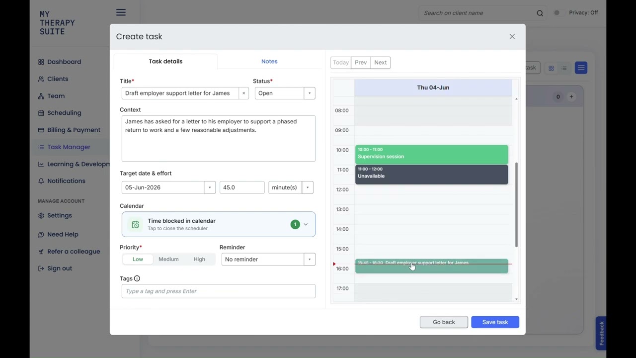 A task manager that blocks focus time in your calendar demo