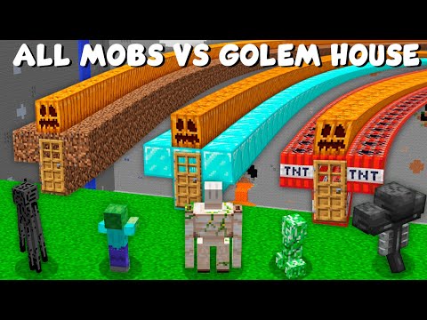 ALL MOBS vs LONGEST BASE INSIDE GOLEM SPAWN in Minecraft ! ALL MOB BASE BATTLE !