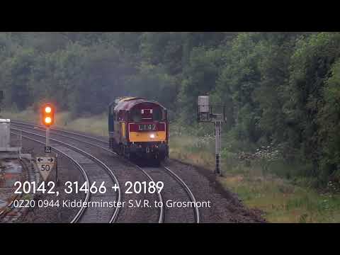The sight +sound of 20142 + 189 with 31466  Also 37512 light loco through Duffield 20th June 2023