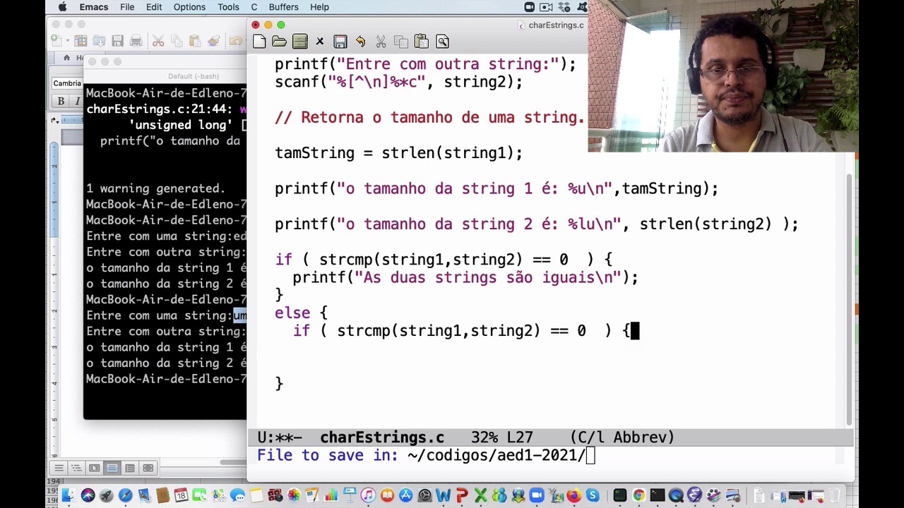 Aed1 Aula 18: Manipulação de strings em C: strcmp, strcpy, strlen e outros.