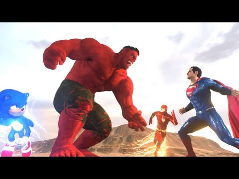 Superman vs Red Hulk vs Sonic vs Flash Fight Battle the hedgehog Fanmade