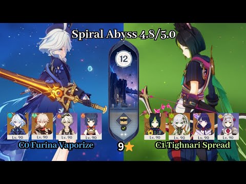 C0 Furina Vaporize & C1 Tighnari Spread | 4.8/5.0 Spiral Abyss | Full Star Clear | Genshin Impact