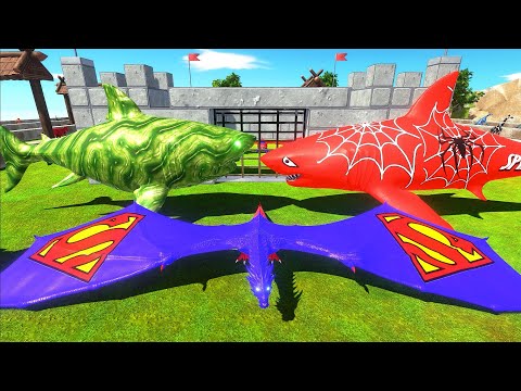 DEATH RUN CASTLE vs SUPERMAN DRAGON with ALL WEAPONS & HP Bar - Animal Revolt Battle Simulator