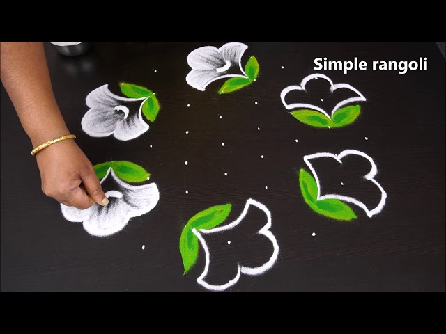 Flower kolam rangoli design with dots 9*5 by simple rangoli