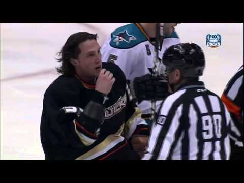 Ryan Clowe vs Matt Belesky fight Feb 4 2013 SJ Sharks vs Anaheim Ducks NHL Hockey