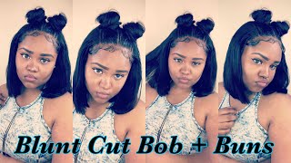 Blunt Cut Bob + Mini Buns ft. Gem Beauty Body Wave Human Hair