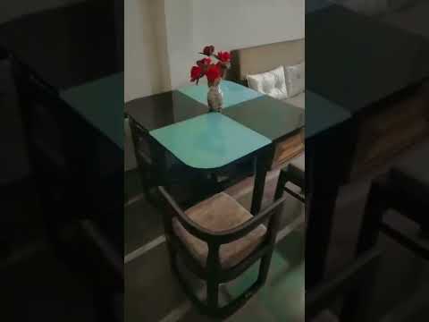 4 seater tufun glass designer wooden dining table set