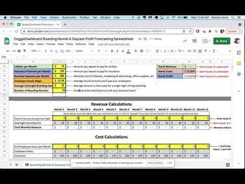 Overnight Pet Boarding Kennel Business Financial Forecasting Excel Spreadsheet