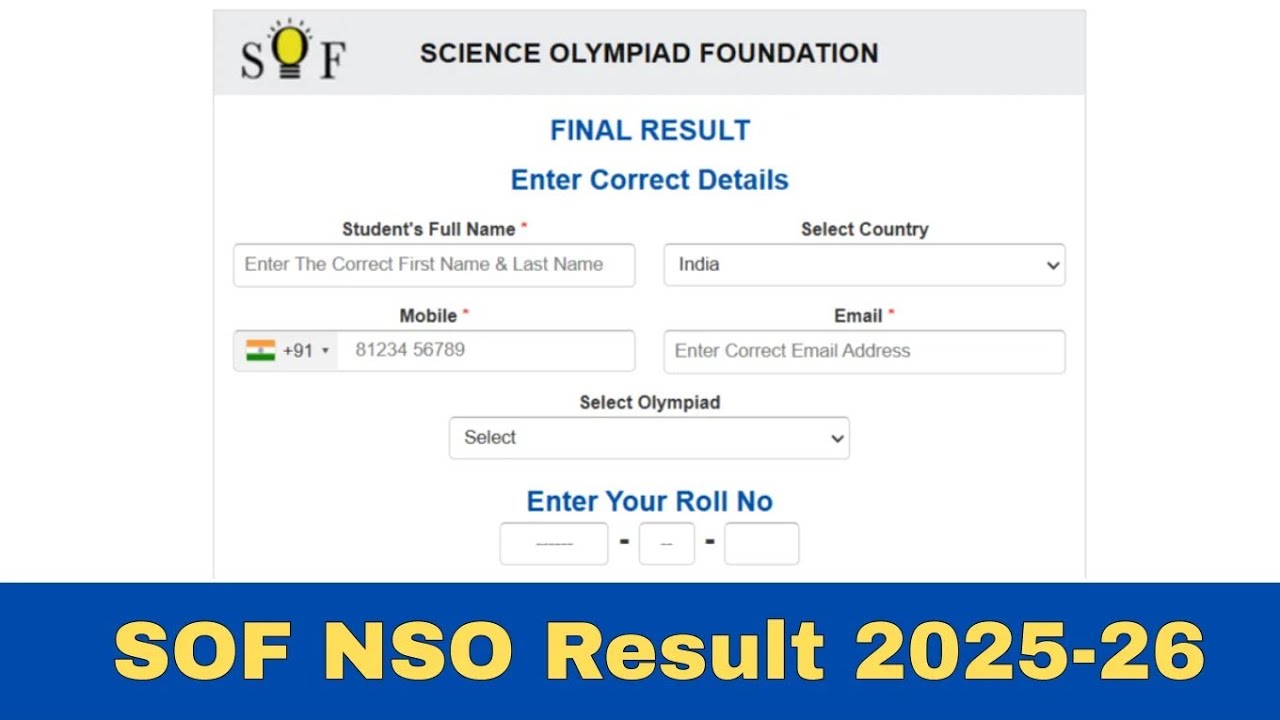 SOF NSO Result 2025-26: Download Level 1 Scorecard PDF at sofworld.org
