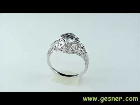 18K White Gold .40ct. Diamond Art Deco Engagement Ring - J34410