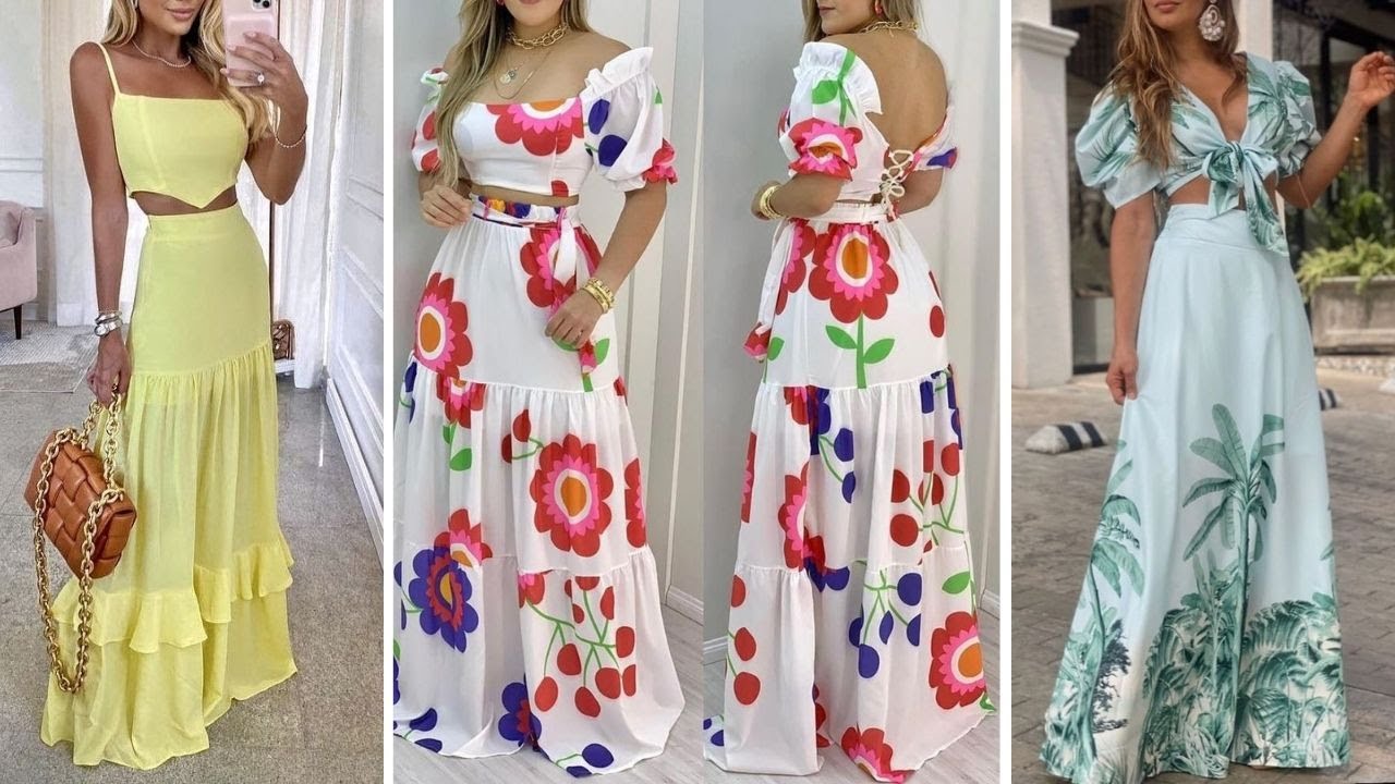 MODA EN CONJUNTOS 2022 CON FALDA LARGA Y CROP TOP🎀2022 SET FASHION WITH LONG SKIRT AND CROP TOP