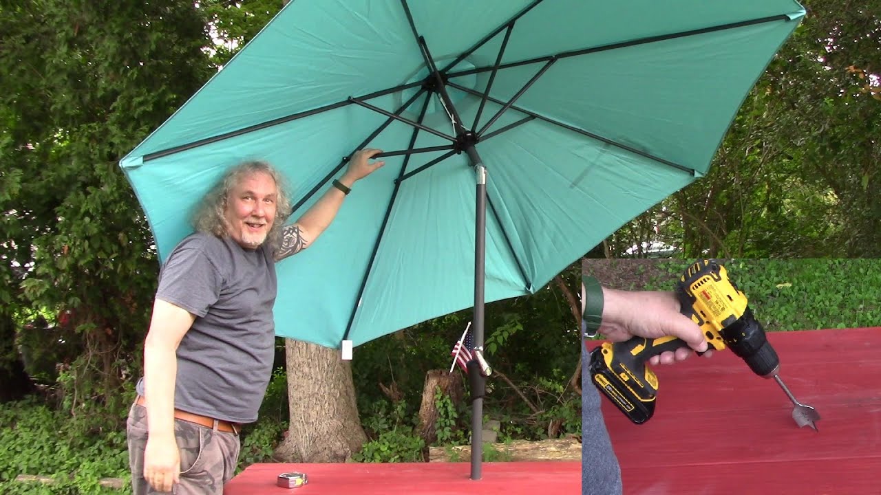 Watch video How to Install a Picnic Table Umbrella or How Not To! Now How to Install a Picnic Table Umbrella or How Not To!