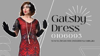 Mid Length 1920s Red and Black Sequin Gatsby Dress - Heaven Costumes Exclusive