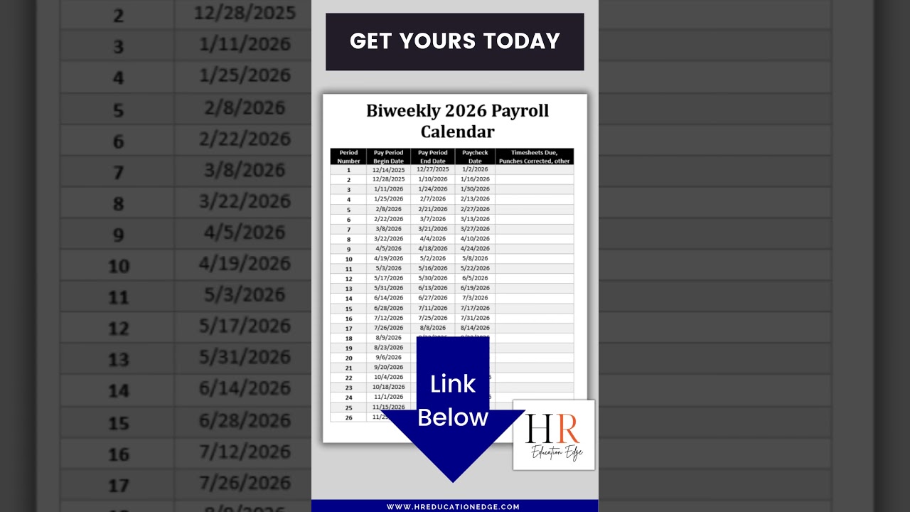 2026 Biweekly Payroll Calendar | HR Template for Payroll Planning & Pay Schedule Tracking