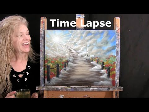 How to Draw and Paint "HEAVENLY AUTUMN BRIDGE" - Time Lapse - Fantasy Landscape Acrylic Paint Lesson