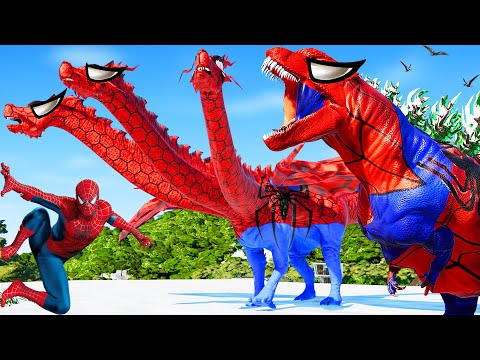 NEW!Spiderman Godzilla,King Ghidorah,Gigan I-Rex 🌍Jurassic World Evolution dinosaurs fight in snow ❄