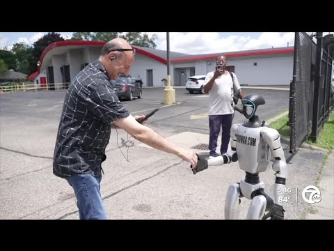 Robot seen walking down the road in Detroit