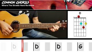 Where The Streets Have No Name (ver1) - U2 | EASY GUITAR LESSON | Scrolling Chords &amp; Lyrics